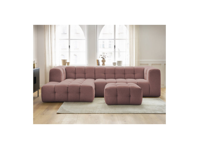 Canapé D'Angle Fixe - Cloud - Tissu Lisse Avec Pouf - Angle Gauche