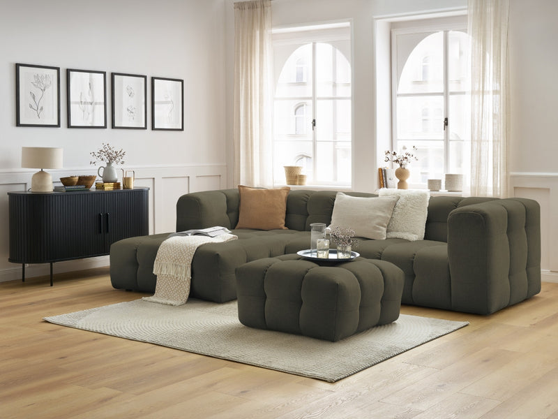 Canapé D'Angle Fixe - Cloud - Tissu Lisse Avec Pouf - Angle Gauche