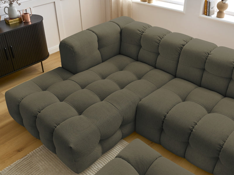 Canapé D'Angle Fixe - Cloud - Tissu Lisse Avec Pouf - Angle Gauche