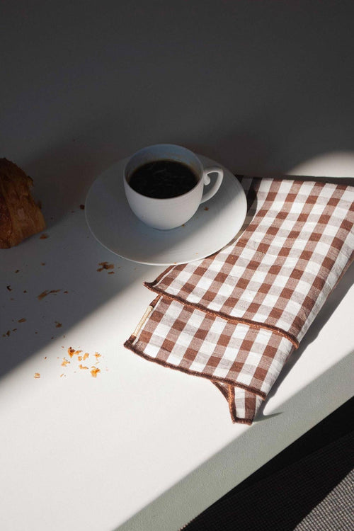 Serviettes de table vichy marron noisette