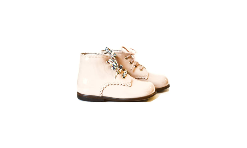 Clarence Frisettes Soft Ankle Boots - Nude Pink Patent Leather - Girls