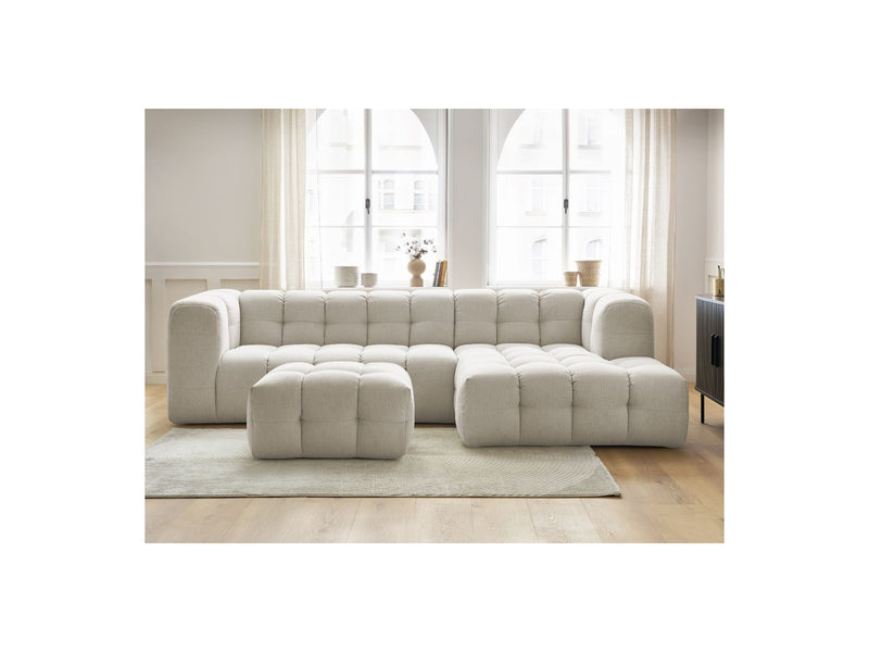 Canapé D'Angle Fixe - Cloud - Tissu Lisse Avec Pouf - Angle Droit