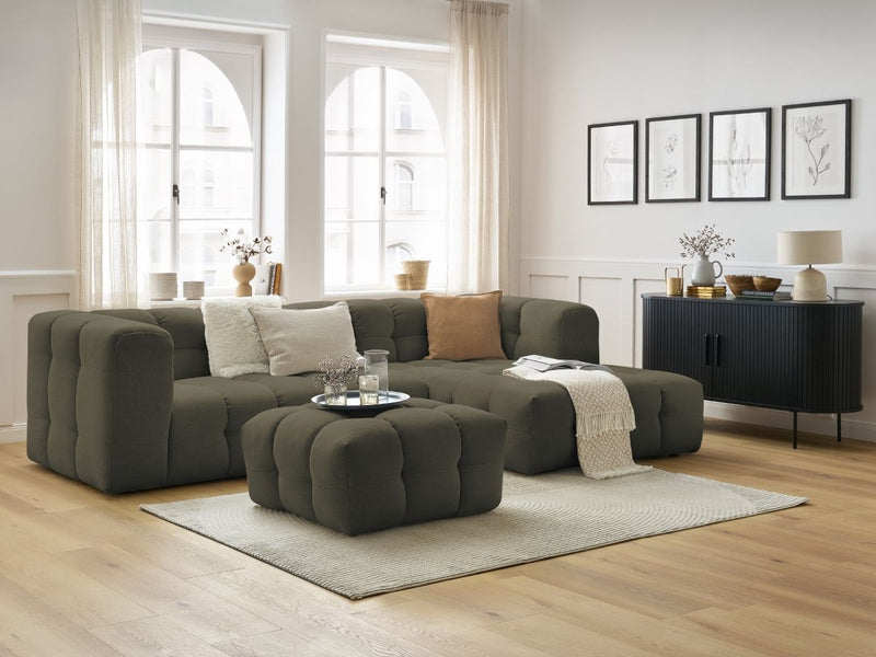 Canapé D'Angle Fixe - Cloud - Tissu Lisse Avec Pouf - Angle Droit