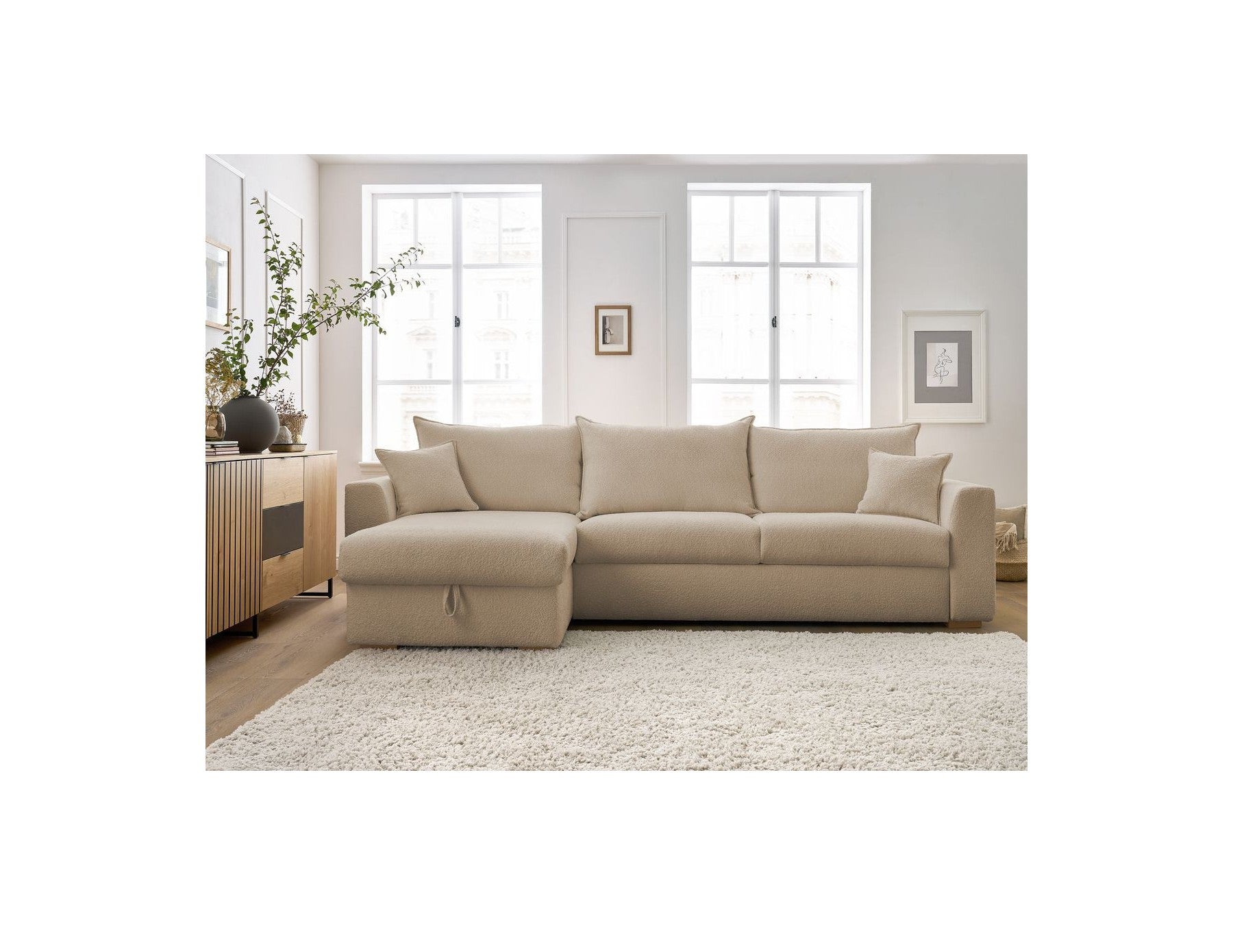 Augustin - Canapé D'Angle Réversible Convertible Ouverture Express - Tissu Bouclette
