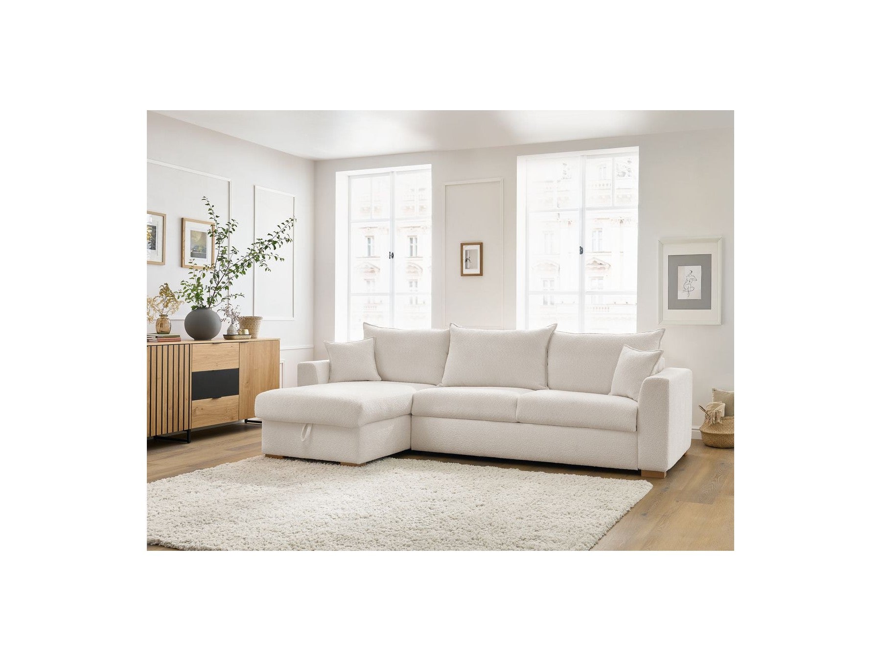 Augustin - Canapé D'Angle Réversible Convertible Ouverture Express - Tissu Bouclette