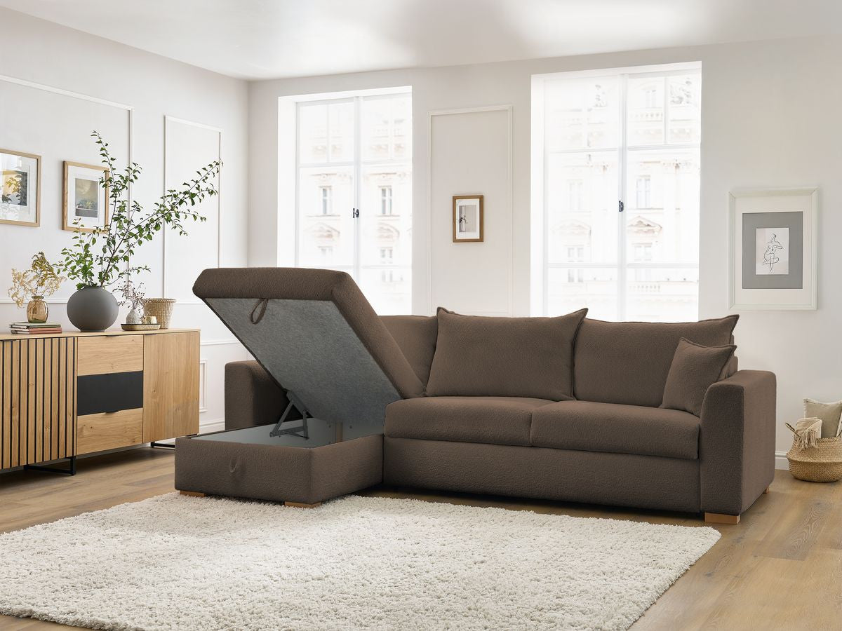 Augustin - Canapé D'Angle Réversible Convertible Ouverture Express - Tissu Bouclette