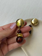 Boucles D’Oreilles Vintage - Perles Marrons Pendantes