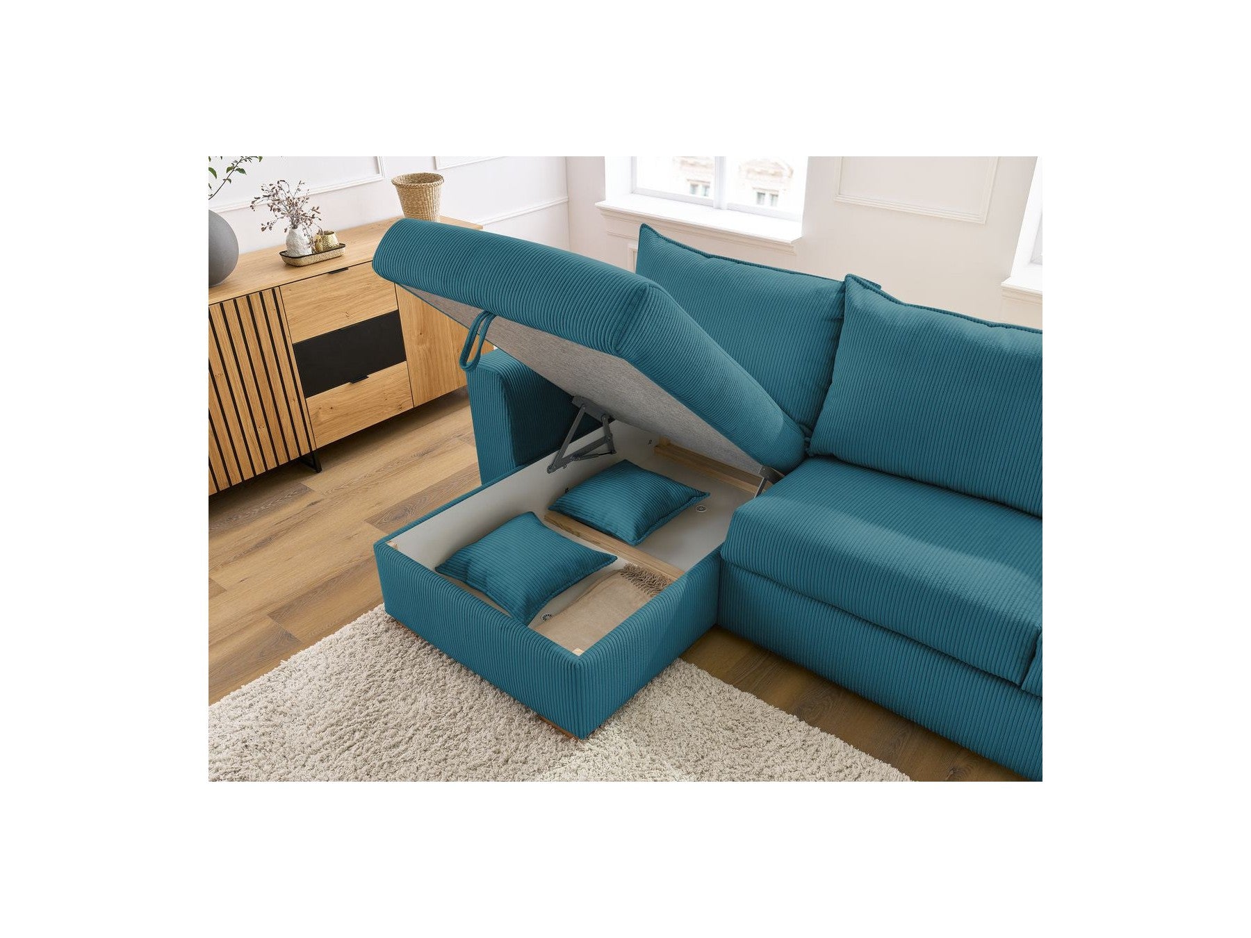 Augustin - Canapé D'Angle Réversible Convertible Ouverture Express - Tissu Bouclette