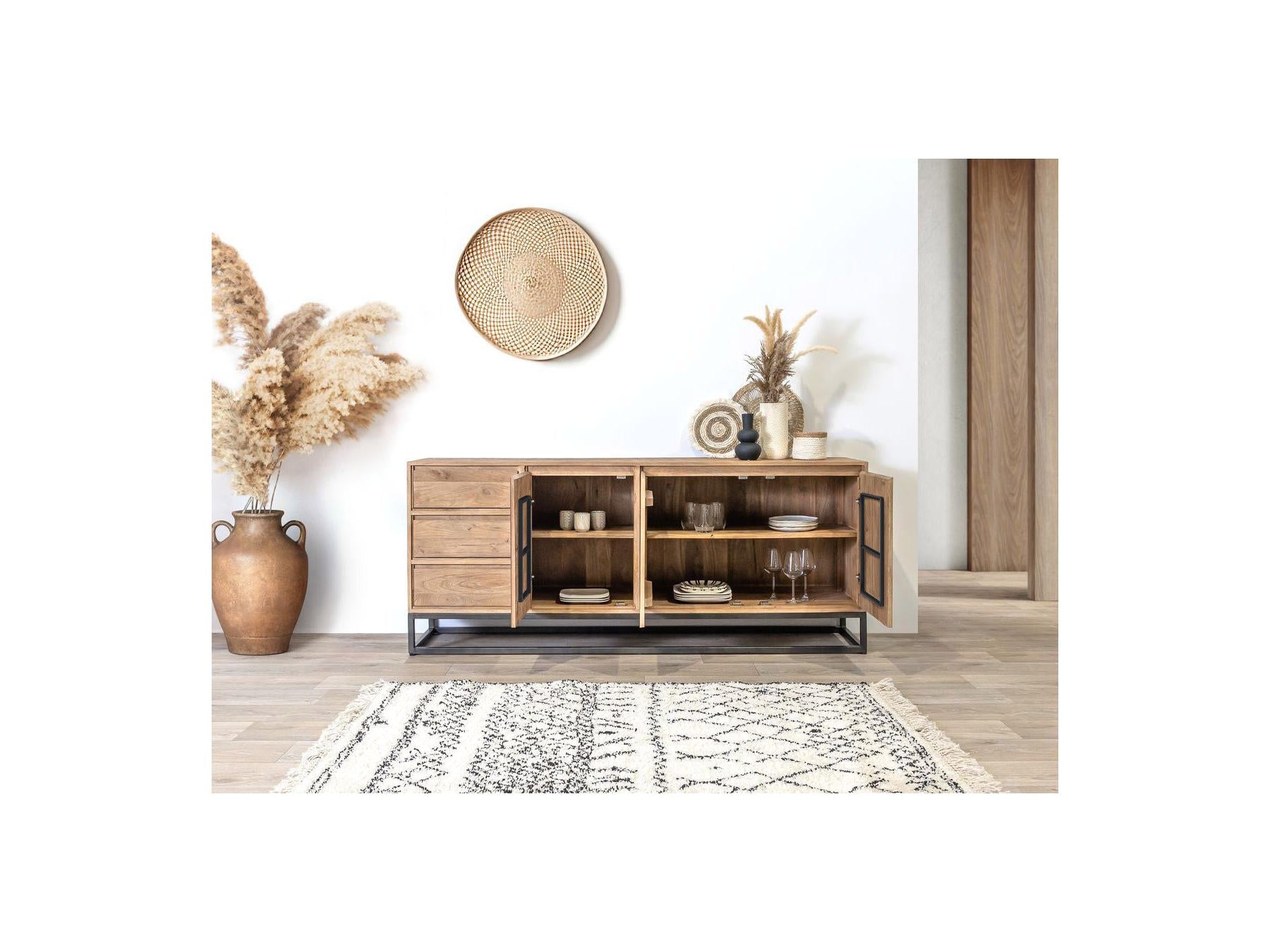 Bergerac - Buffet 3 Portes 190 Cm Bois Massif De Manguier