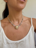 Orena Vintage Necklace - Faceted Crystal Beads and Pavé Pendant