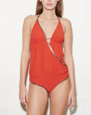 Bañador de 1 pieza Jane - Waffle rojo