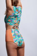Jaws Bikini Top - Flower Aqua Shiny Gold