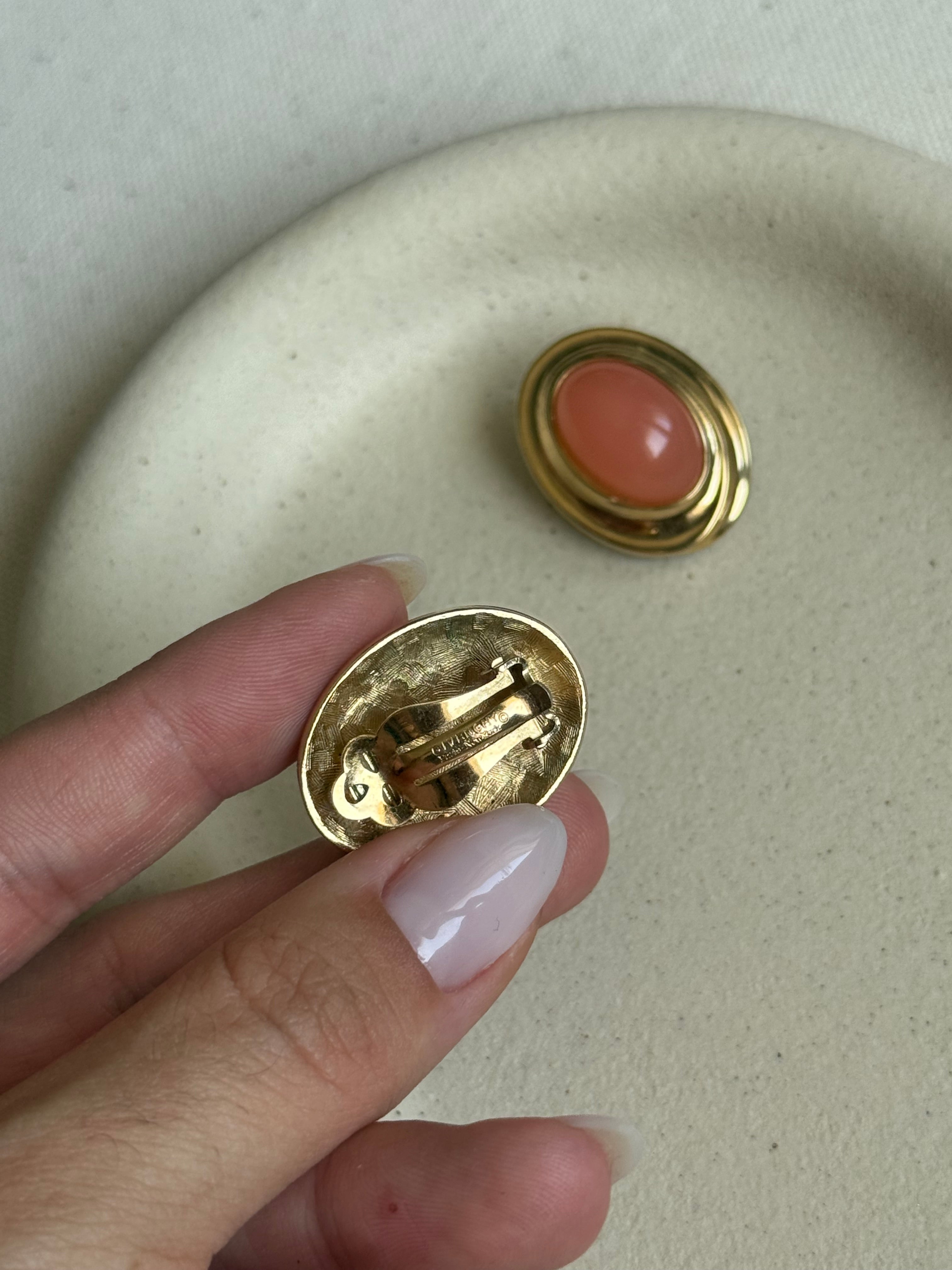 Boucles D’Oreilles Givenchy Vintage - Ovales Cabochons Roses