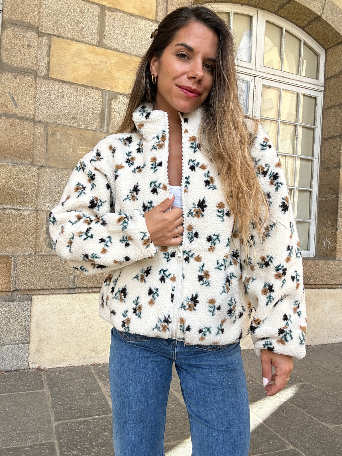 Chaqueta de borreguito con flores Eva