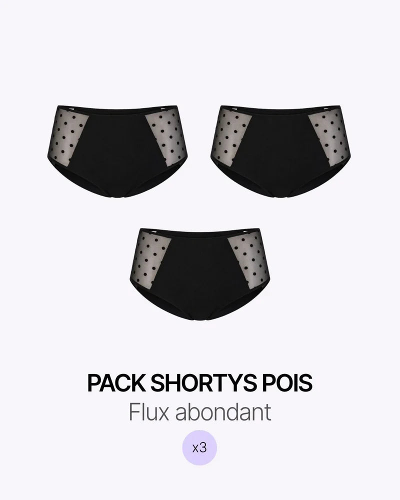 Pack Menstrual Trio Shorties Tul Lunares