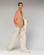 Lightweight Oversized Two-Tone Striped V-Neck Jumper - 1502 Light Mottled Grey - Women