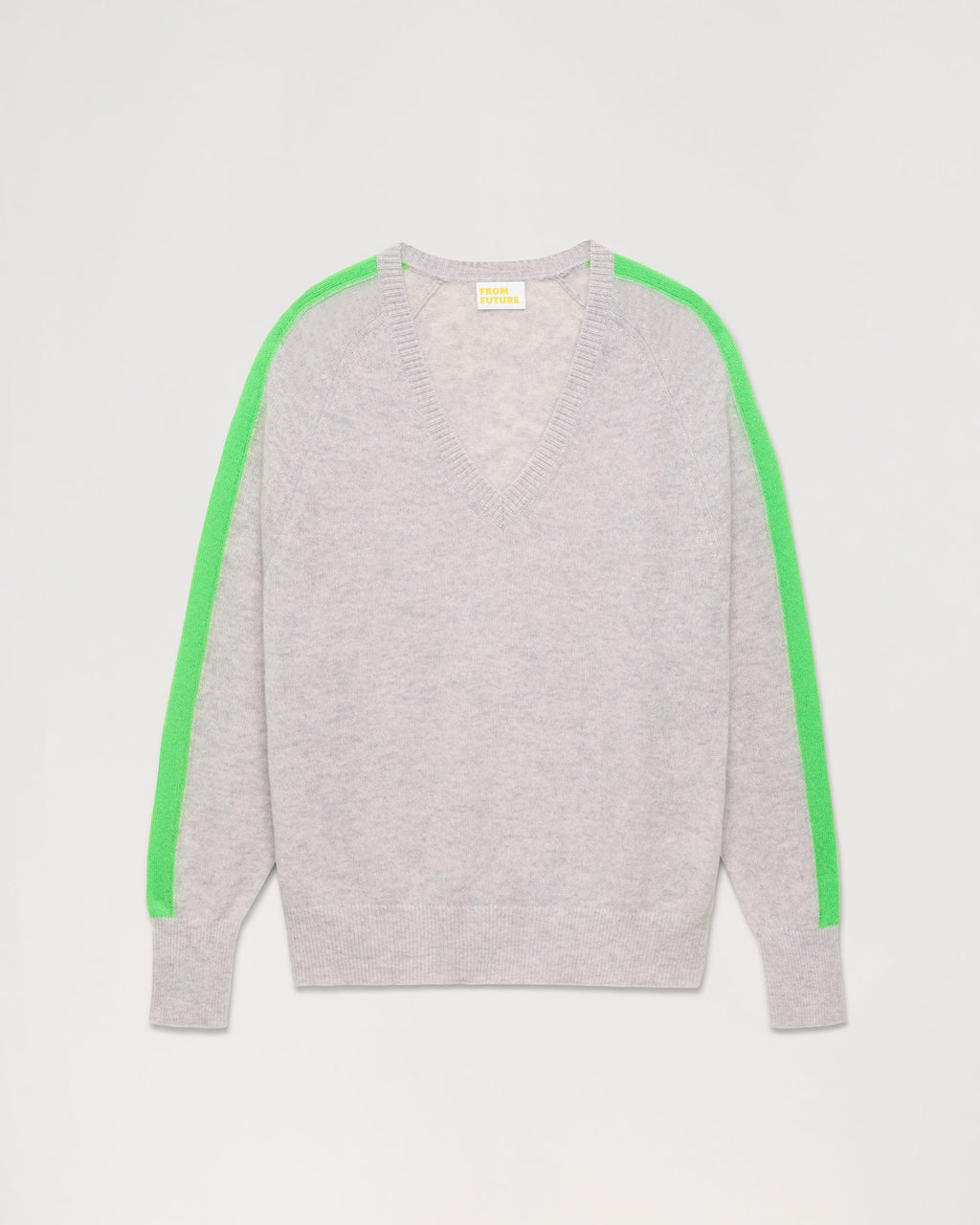 Lightweight Oversized Two-Tone Striped V-Neck Jumper - 1502 Light Mottled Grey - Women