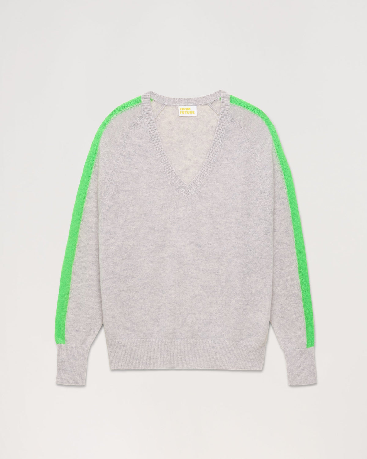Lightweight Oversized Two-Tone Striped V-Neck Jumper - 1502 Light Mottled Grey - Women