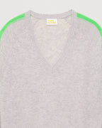 Lightweight Oversized Two-Tone Striped V-Neck Jumper - 1502 Light Mottled Grey - Women