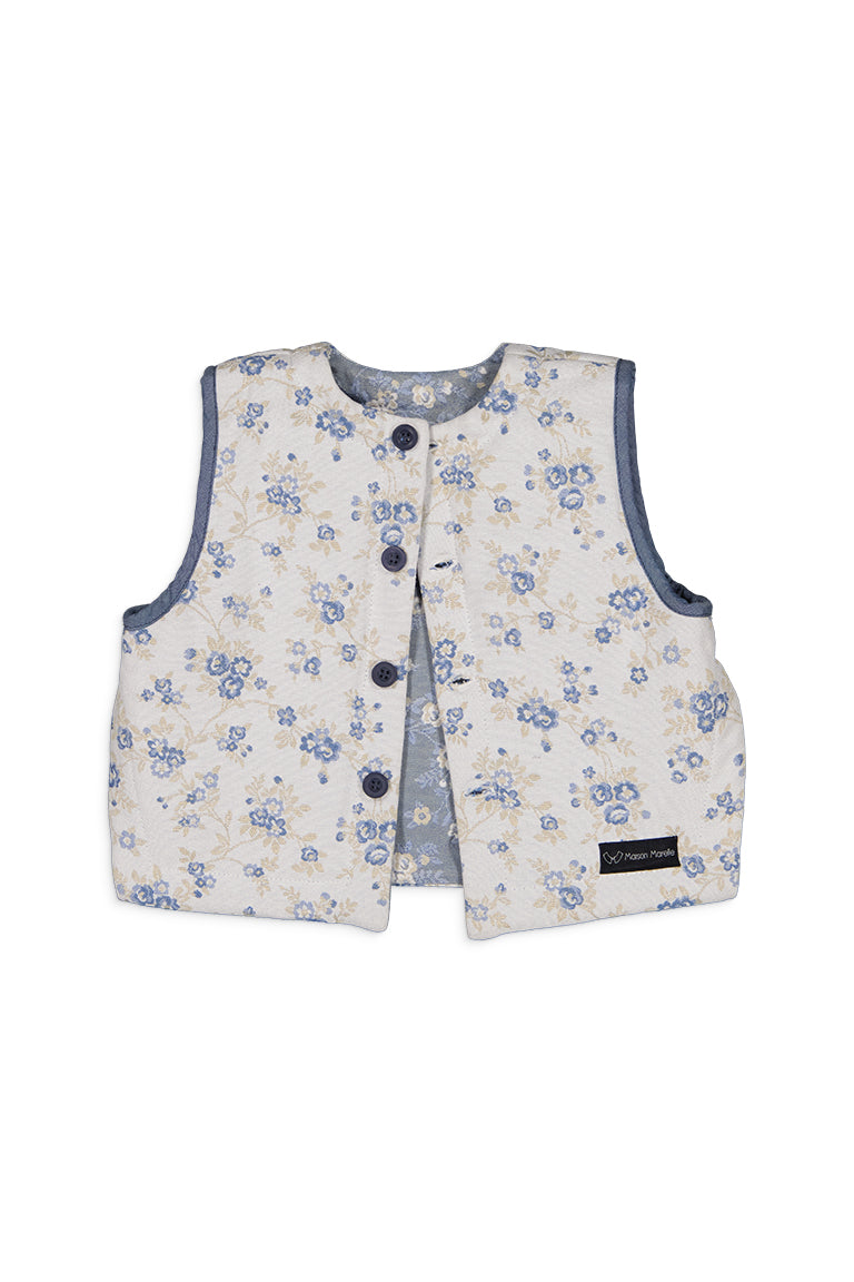 Gilet Bellechasse   Fleurs Bleu Révérsible  - Bleu