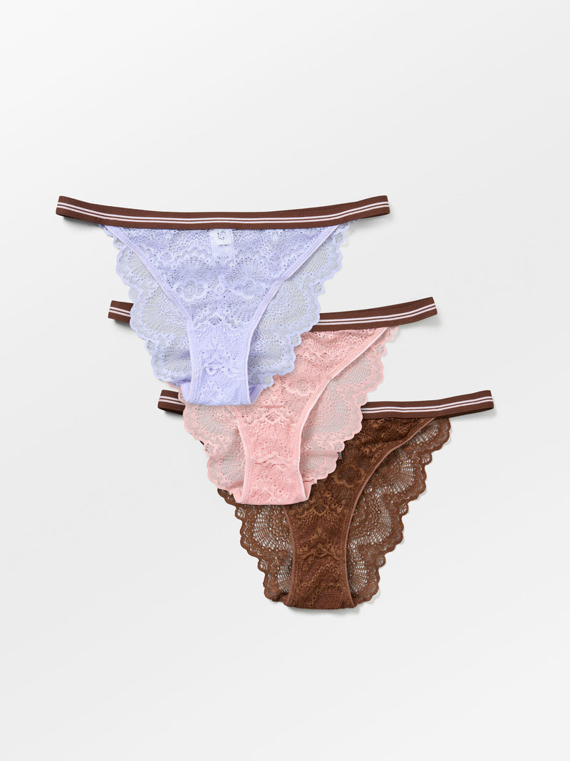 Beck Sondergaard - Pack De 3 Tangas Wave Lace Ray - Brown Et Rose Et Lavender