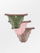 Beck Sondergaard - Pack De 3 Tangas Wave Lace Ray - Green Et Brown Et Rose