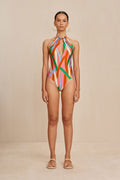 Lula One-Piece Swimsuit - Vintage Stripe Print