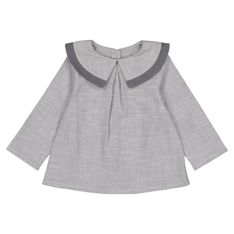 Blouse Mixte Paris Maxi Col  À Fines Rayures  - Gris