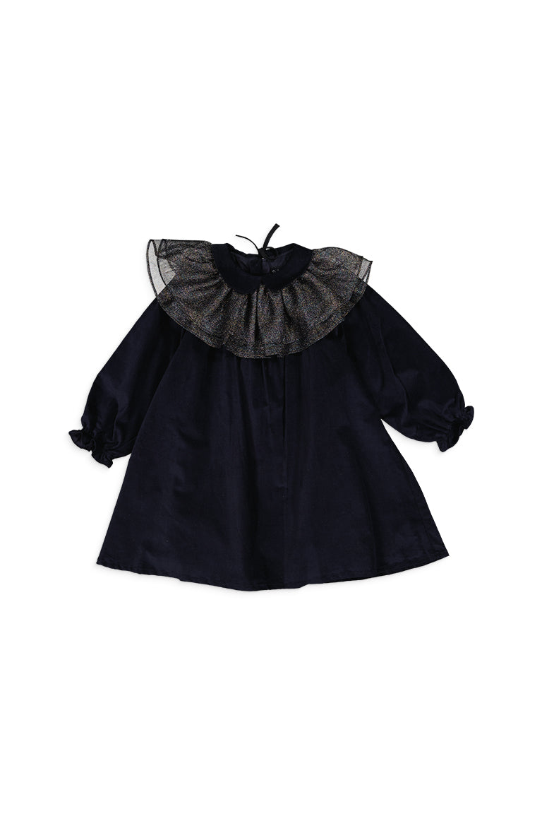 Robe Dauphine En Velours Col Amovible Tulle - Bleu