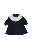 Robe Dauphine En Lainage Col Amovible Broderie Anglaise - Bleu