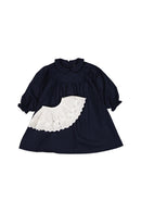 Robe Dauphine En Lainage Col Amovible Broderie Anglaise - Bleu