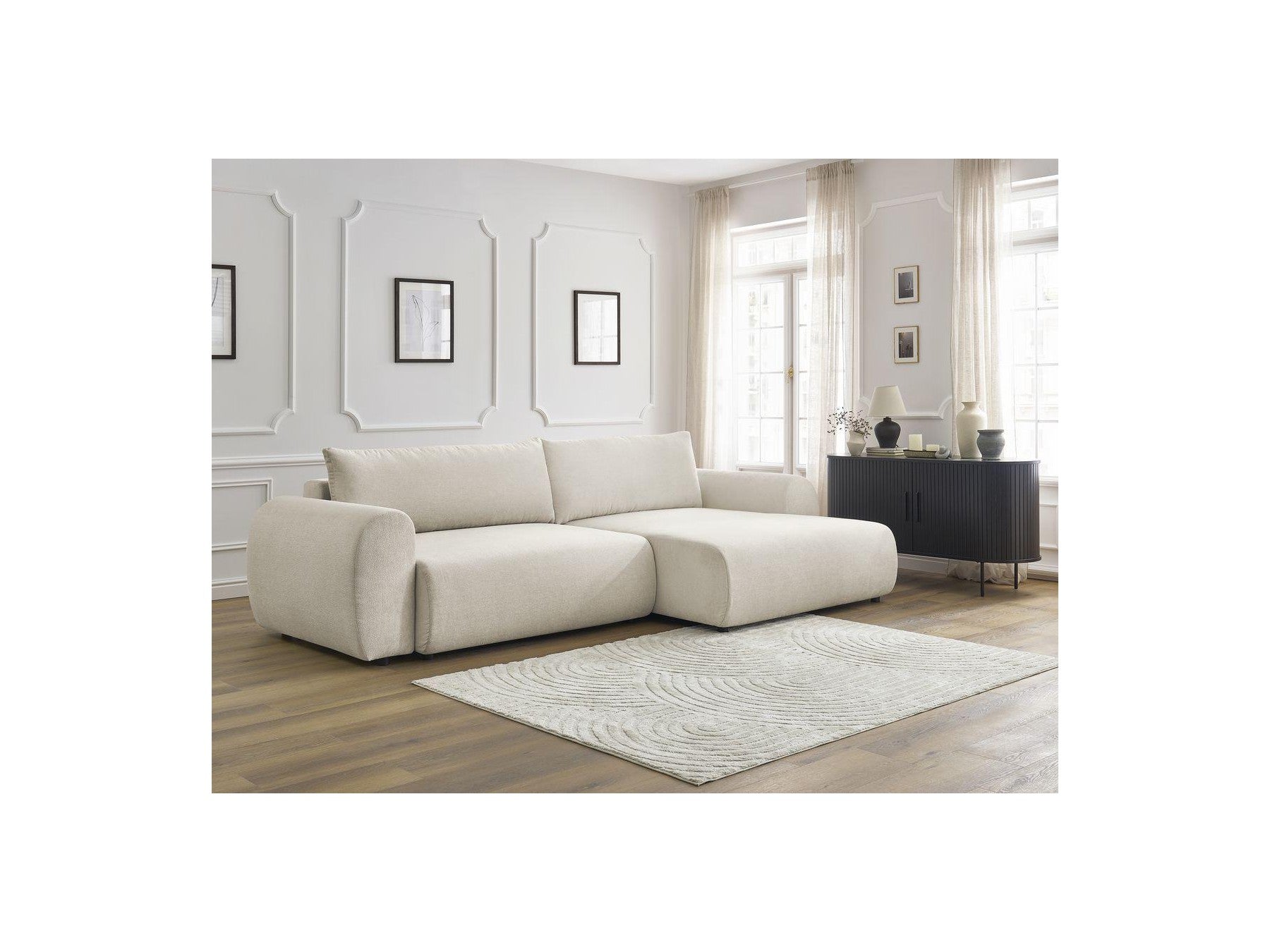 Convertible Corner Sofa with Storage Lucien - Smooth Fabric - Right-Hand Corner