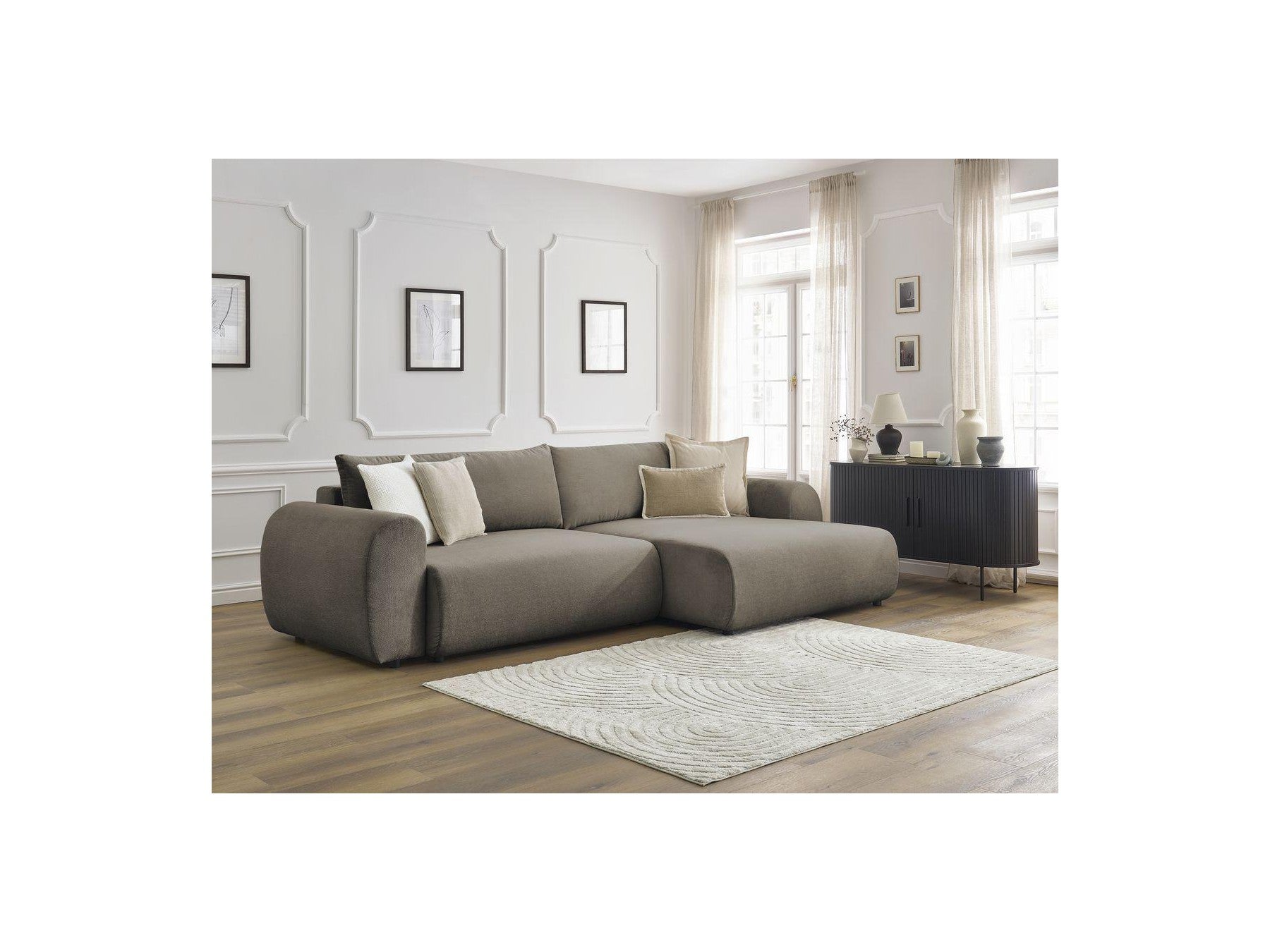 Convertible Corner Sofa with Storage Lucien - Smooth Fabric - Right-Hand Corner