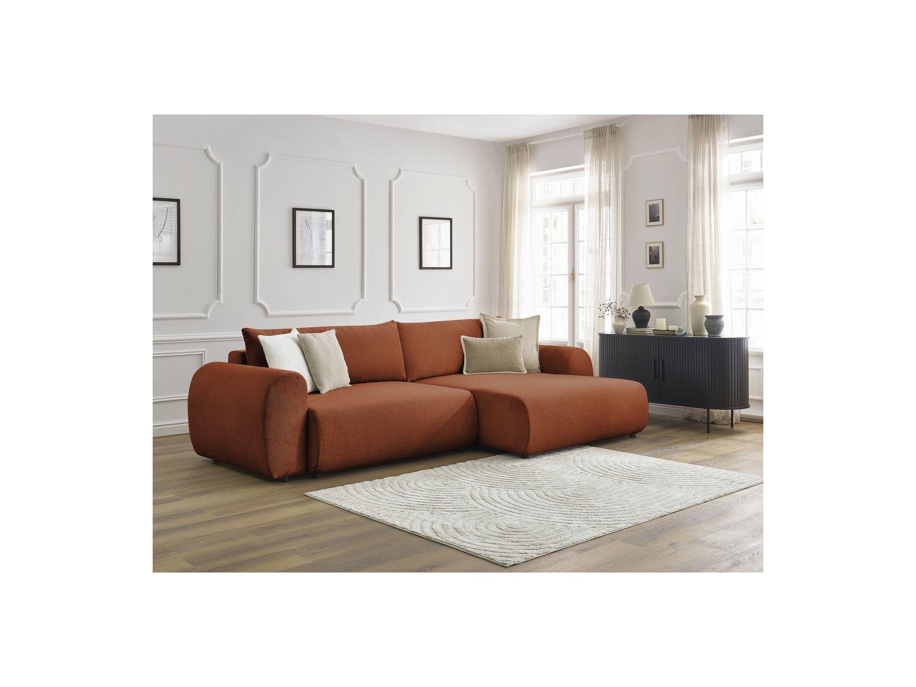 Convertible Corner Sofa with Storage Lucien - Smooth Fabric - Right-Hand Corner