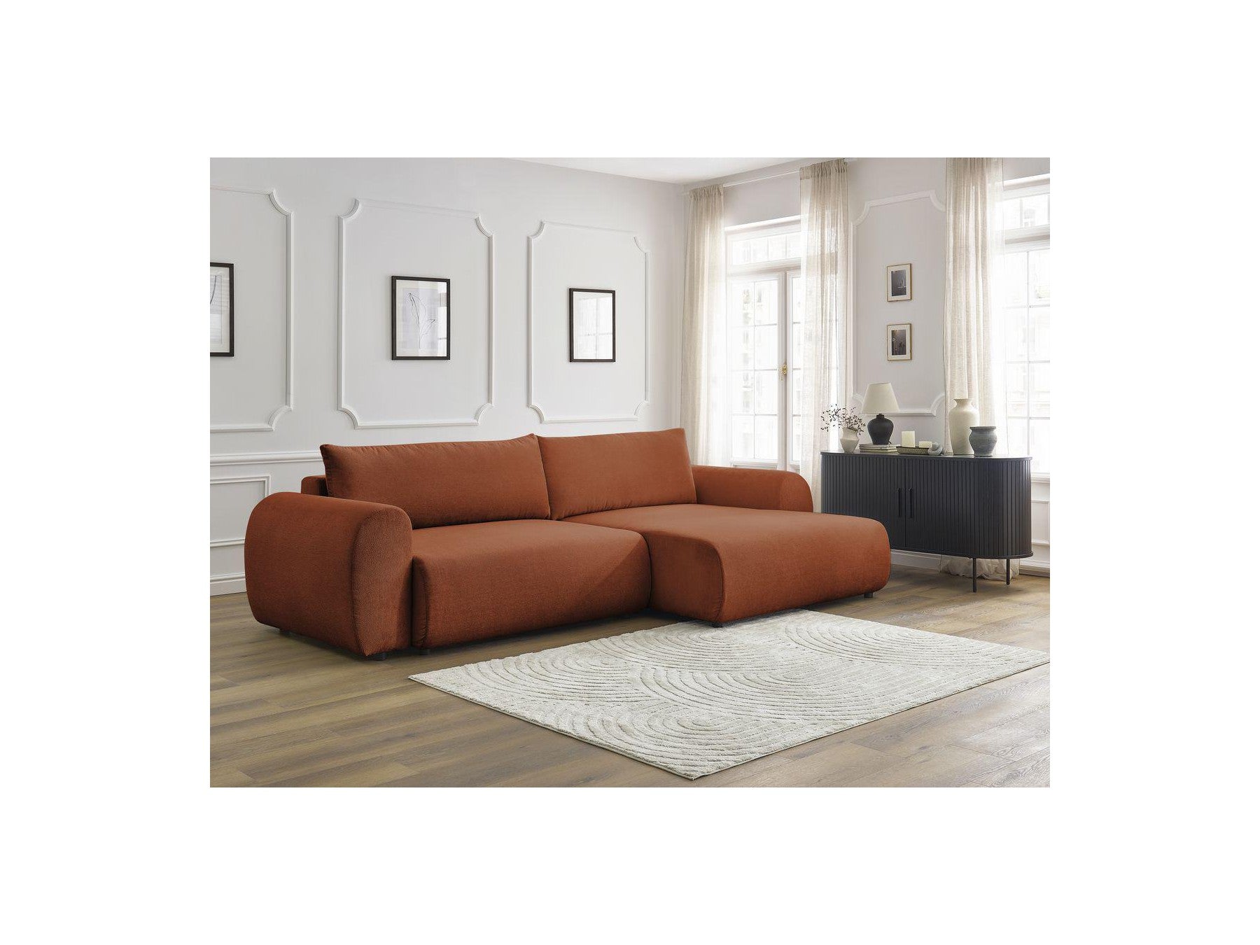 Convertible Corner Sofa with Storage Lucien - Smooth Fabric - Right-Hand Corner