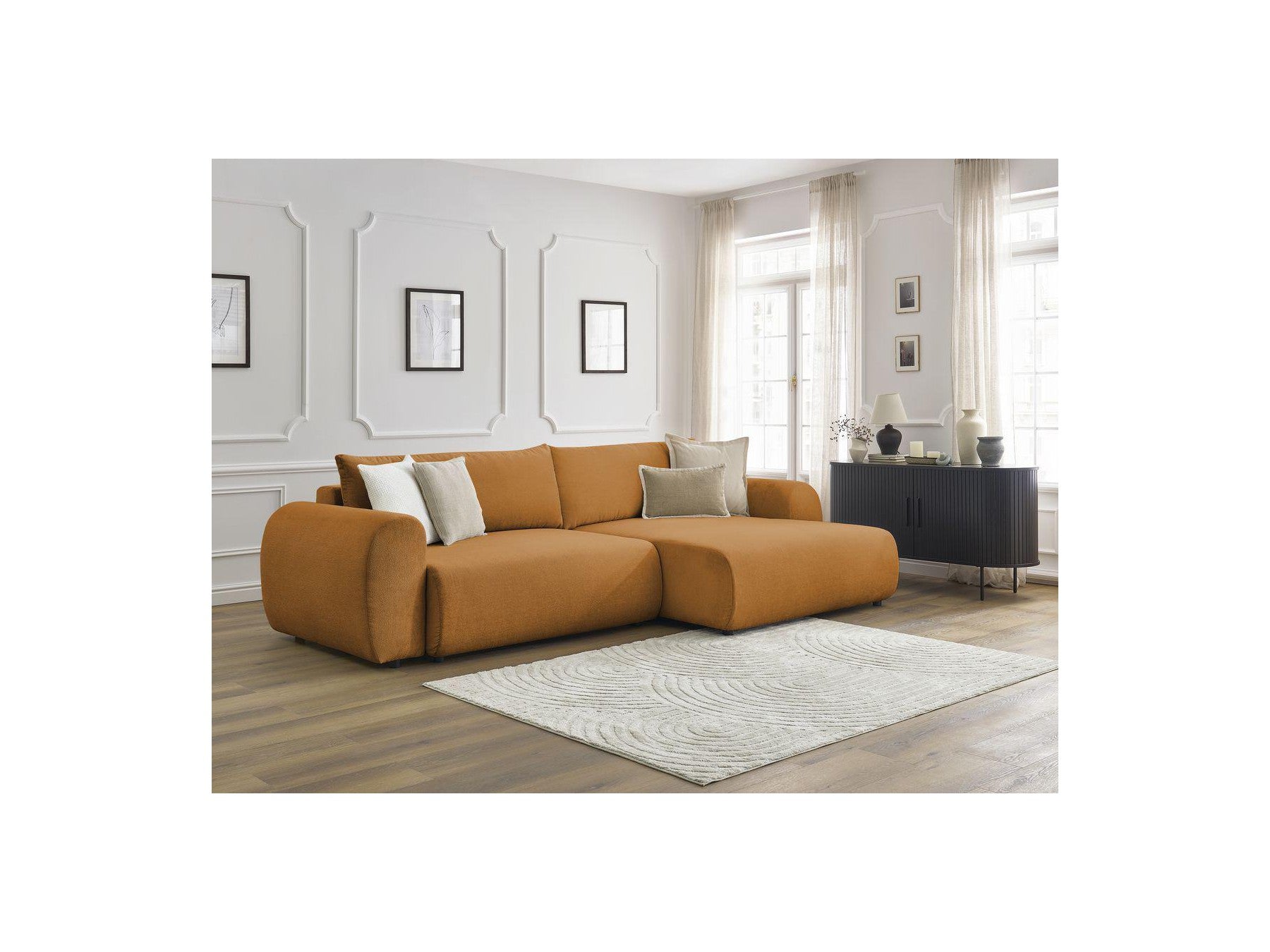 Convertible Corner Sofa with Storage Lucien - Smooth Fabric - Right-Hand Corner