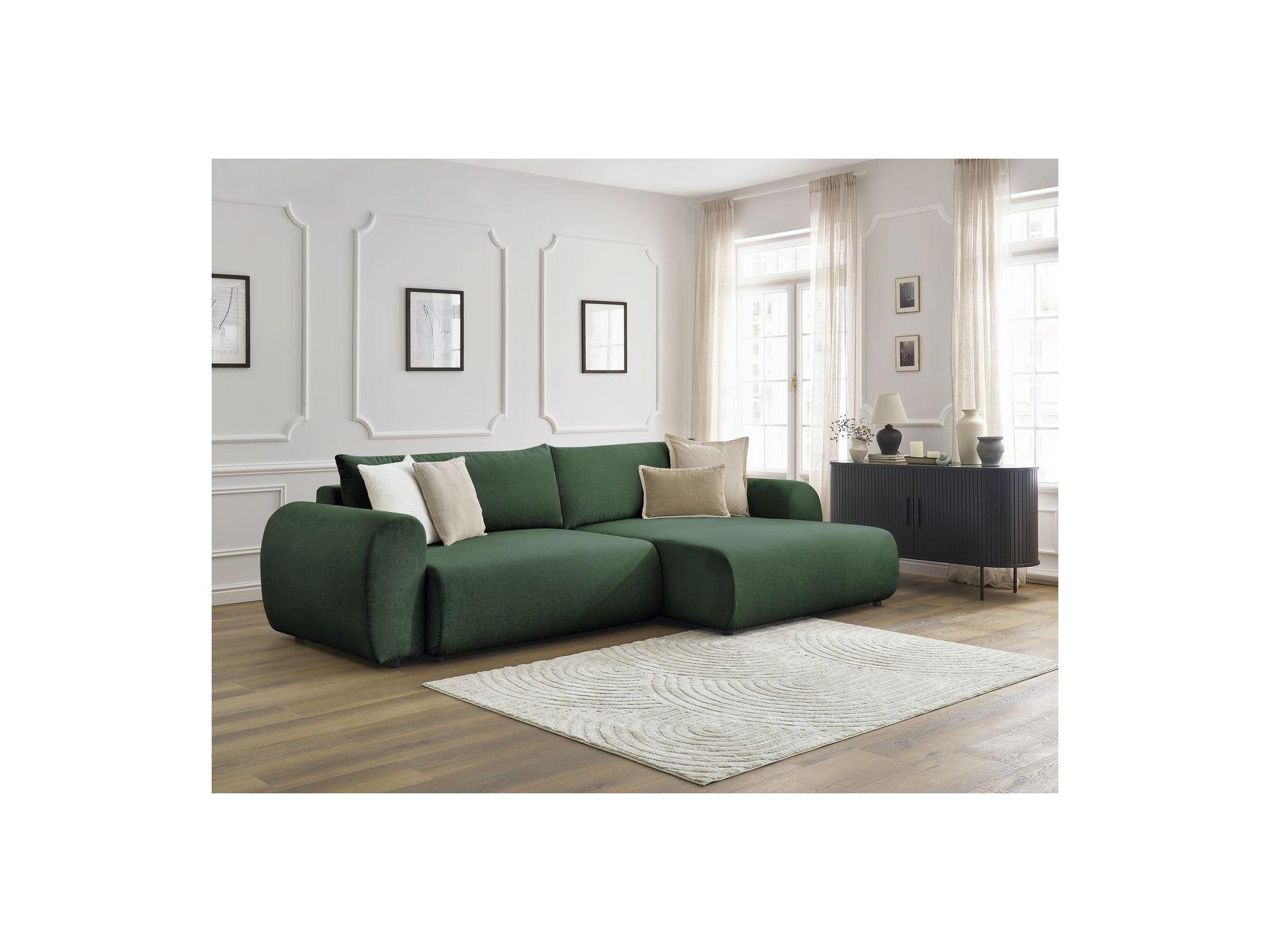 Convertible Corner Sofa with Storage Lucien - Smooth Fabric - Right-Hand Corner