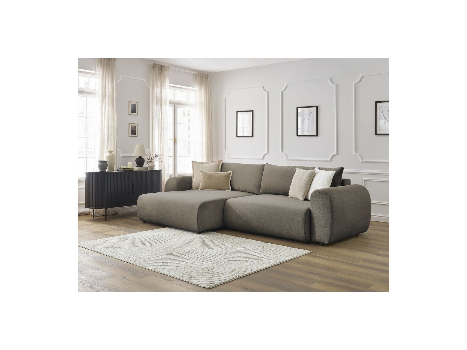 Corner Sofa Bed with Storage Lucien - Smooth Fabric - Left-Hand Corner