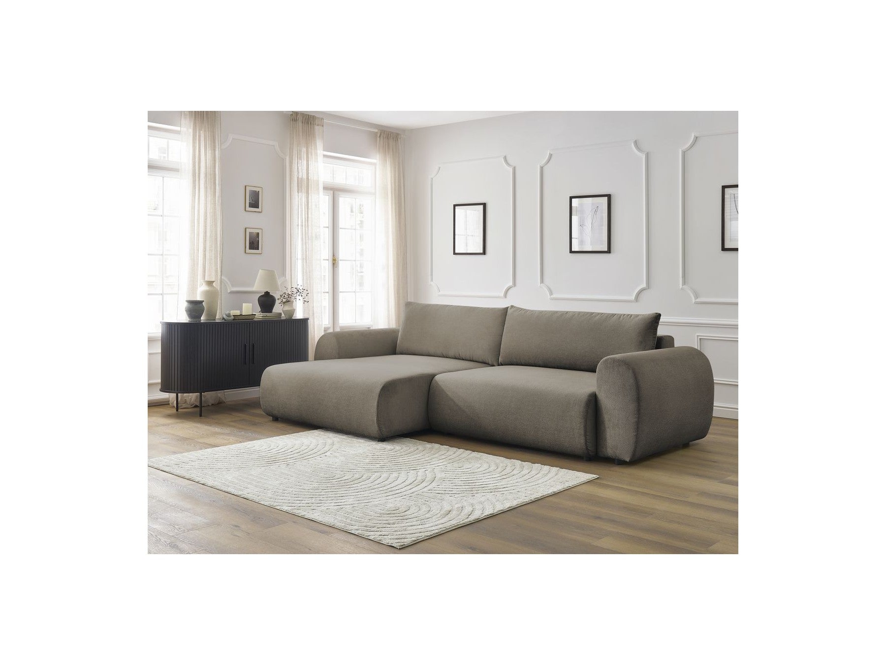 Corner Sofa Bed with Storage Lucien - Smooth Fabric - Left-Hand Corner