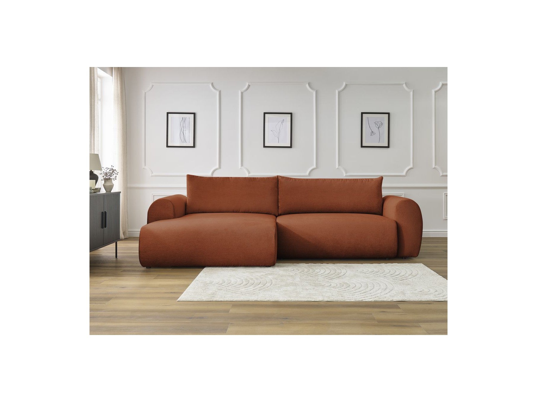 Corner Sofa Bed with Storage Lucien - Smooth Fabric - Left-Hand Corner