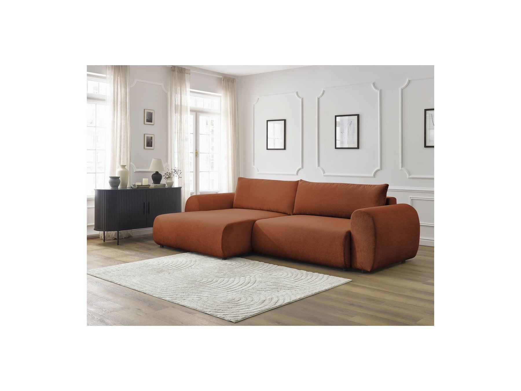 Corner Sofa Bed with Storage Lucien - Smooth Fabric - Left-Hand Corner