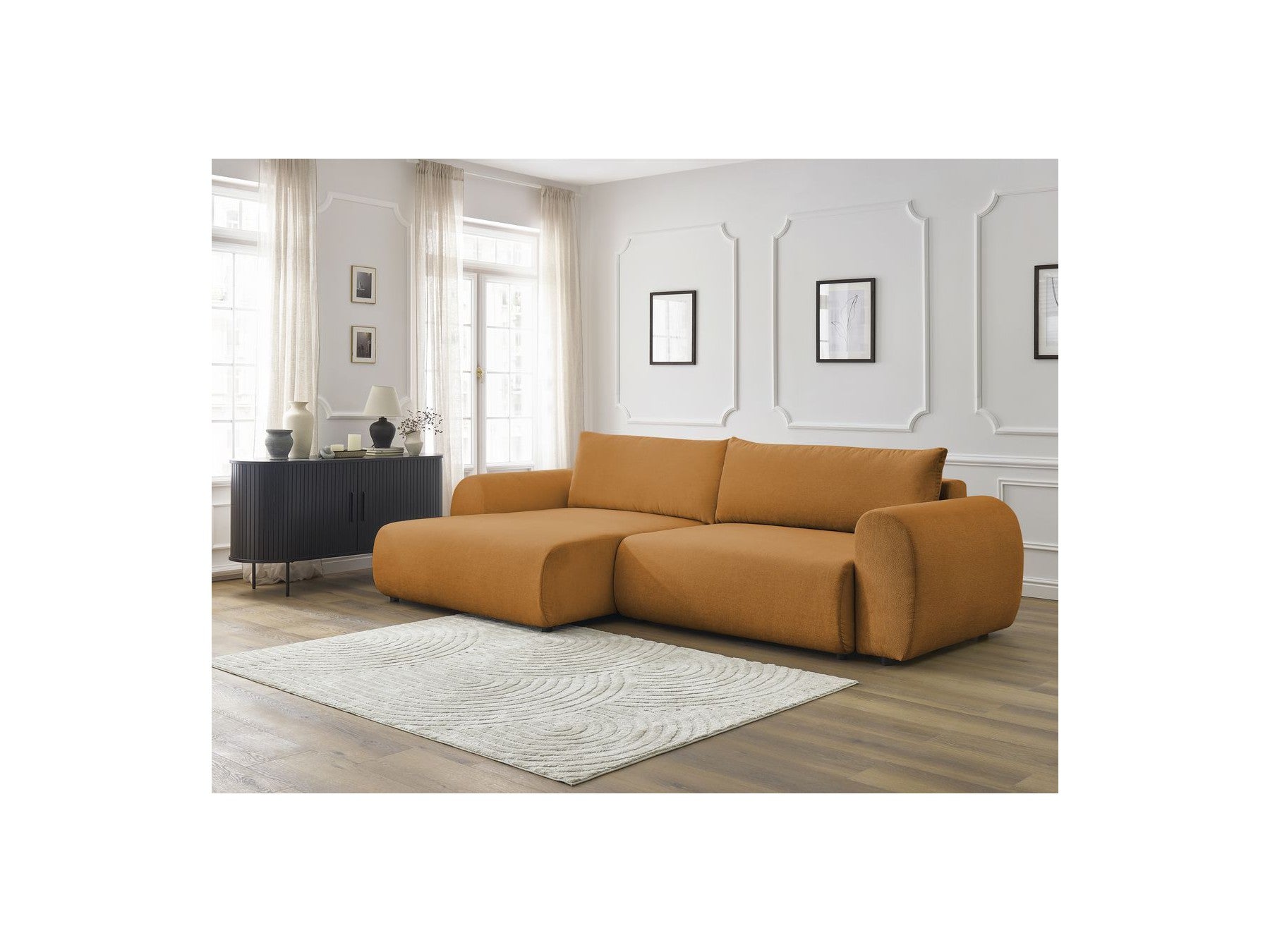 Corner Sofa Bed with Storage Lucien - Smooth Fabric - Left-Hand Corner
