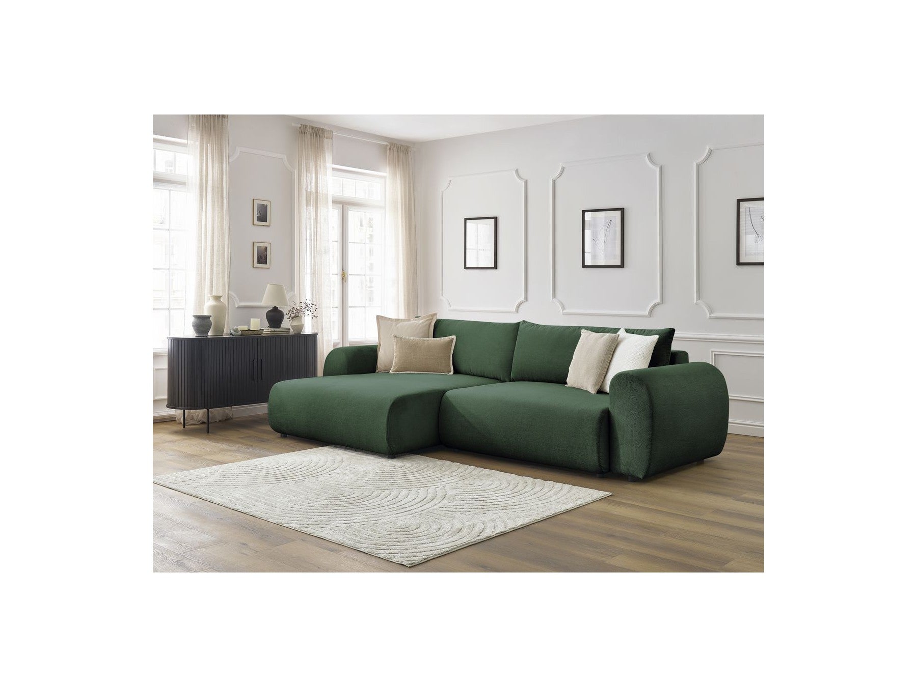 Corner Sofa Bed with Storage Lucien - Smooth Fabric - Left-Hand Corner