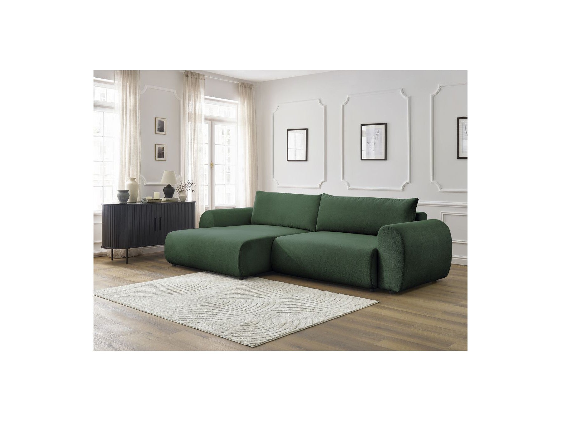 Corner Sofa Bed with Storage Lucien - Smooth Fabric - Left-Hand Corner