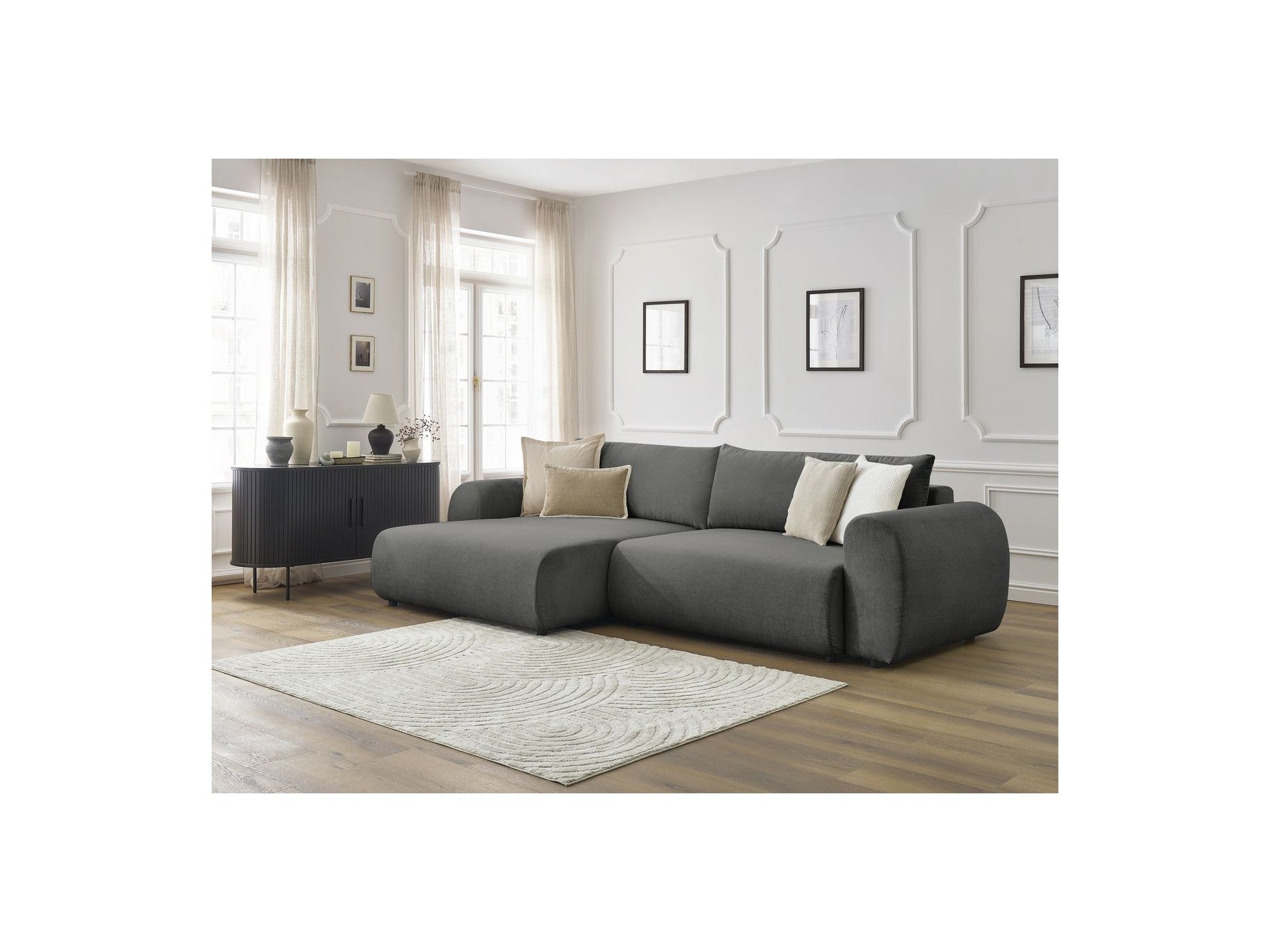 Corner Sofa Bed with Storage Lucien - Smooth Fabric - Left-Hand Corner