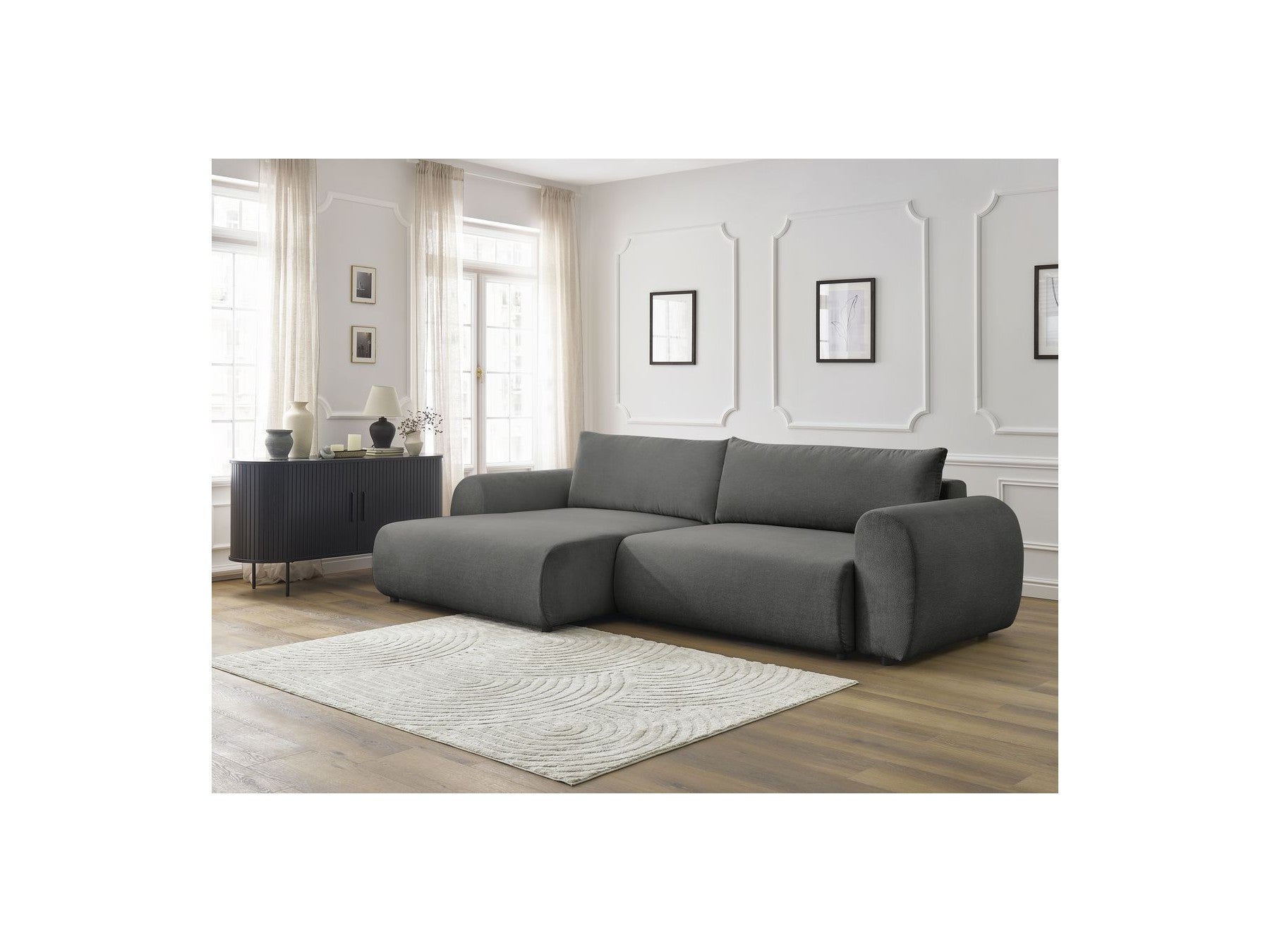 Corner Sofa Bed with Storage Lucien - Smooth Fabric - Left-Hand Corner