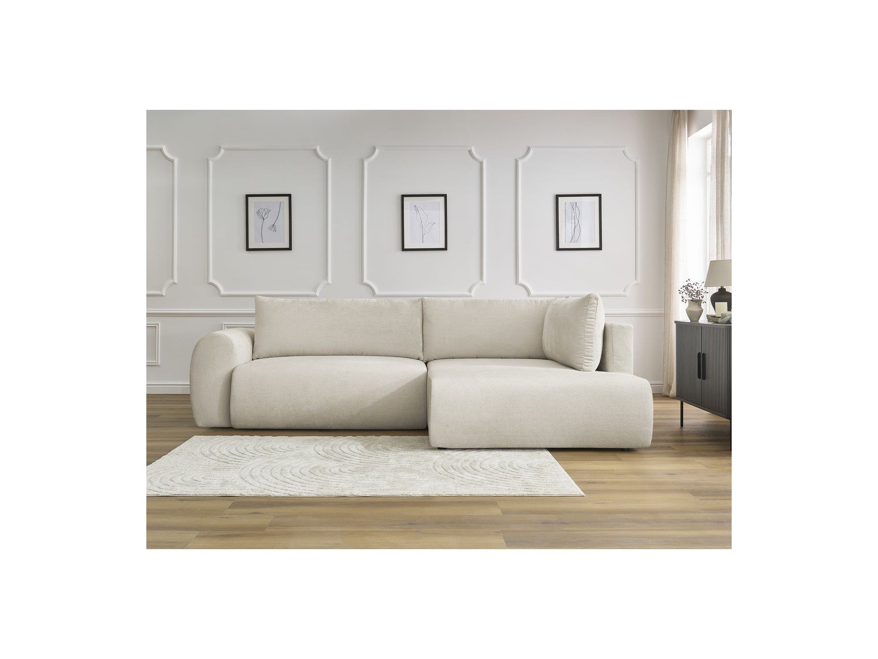 L-Shaped Corner Sofa Bed with Storage - Lucien - Smooth Fabric - Right-Hand Corner