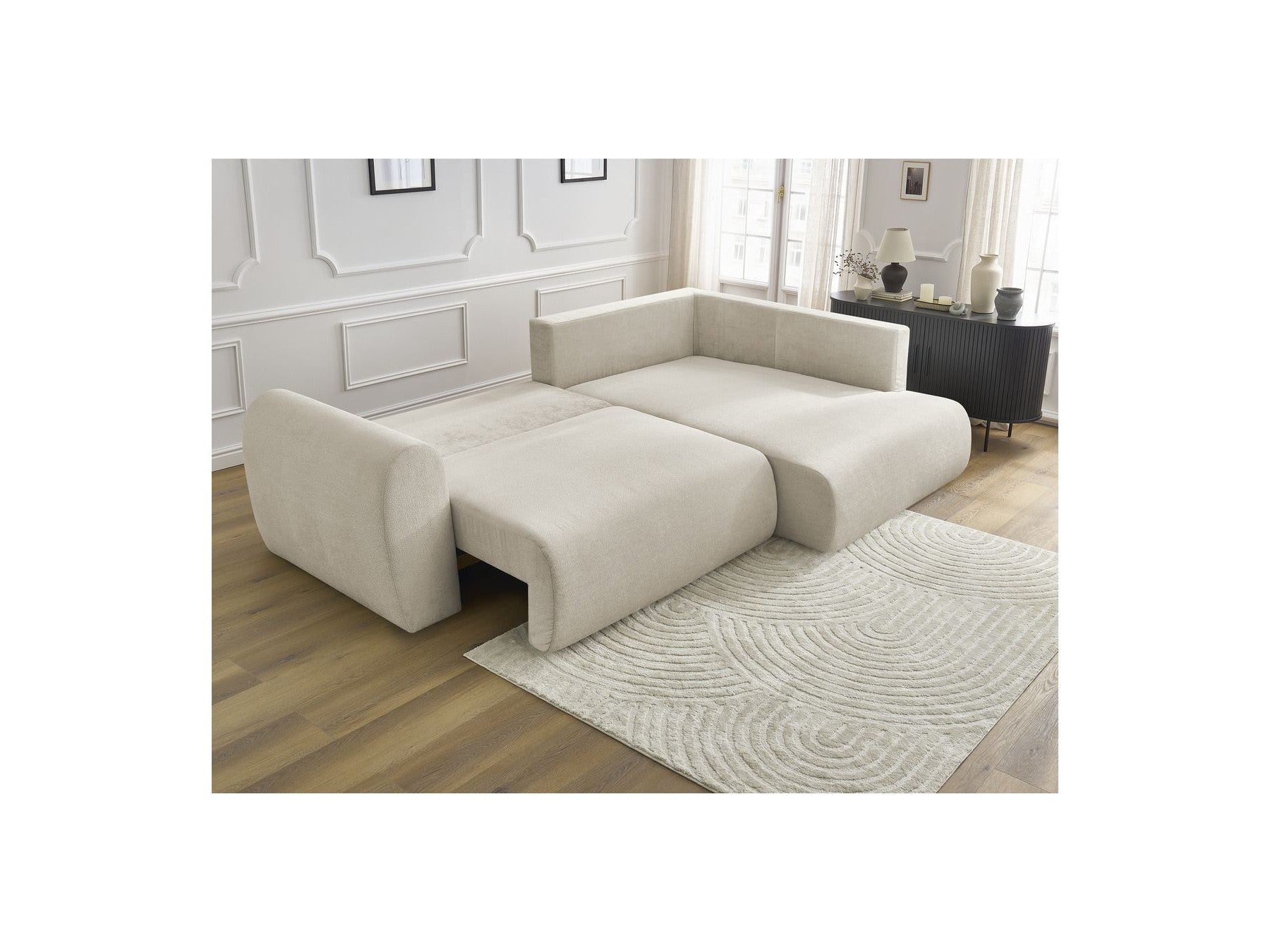 L-Shaped Corner Sofa Bed with Storage - Lucien - Smooth Fabric - Right-Hand Corner