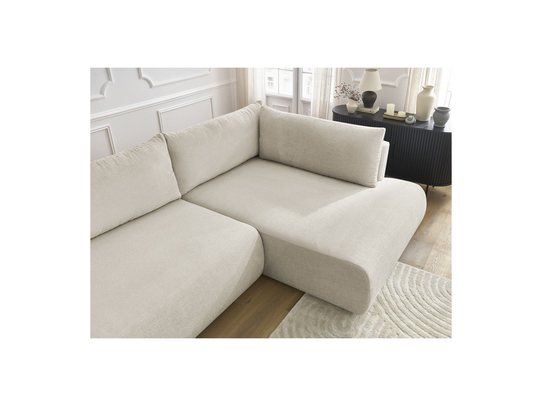 L-Shaped Corner Sofa Bed with Storage - Lucien - Smooth Fabric - Right-Hand Corner