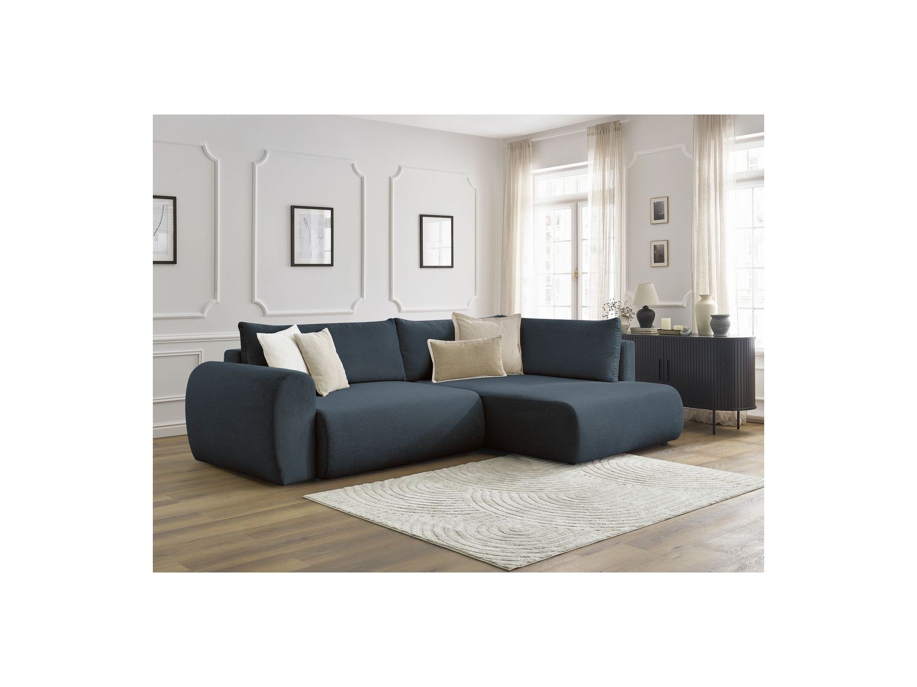 L-Shaped Corner Sofa Bed with Storage - Lucien - Smooth Fabric - Right-Hand Corner